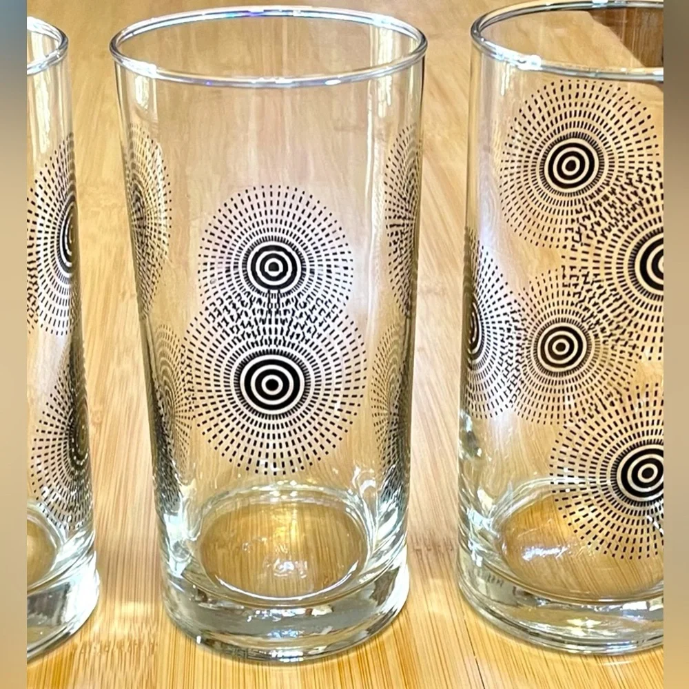 Libby Cresa MCM Tumblers, set of 3, black dash spiral patterns